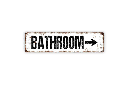 Bathroom With Arrow Sign | Restroom Directional Wall Sign | Metal Bathroom Sign or Vinyl Sticker for Home or Business