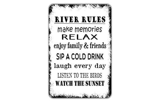 River Rules Sign - Make Memories With Family and Friends Metal Wall Art - Indoor or Outdoor