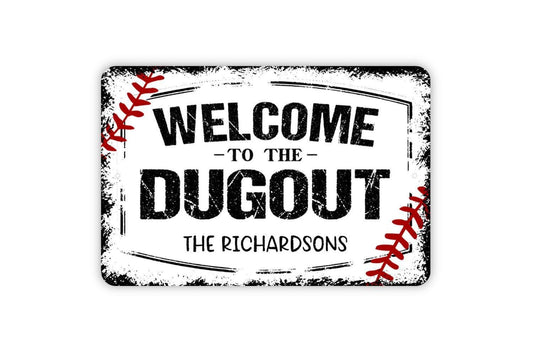 Personalized Welcome To The Dugout Sign - Custom Baseball Softball Metal Wall Art Indoor Or Outdoor