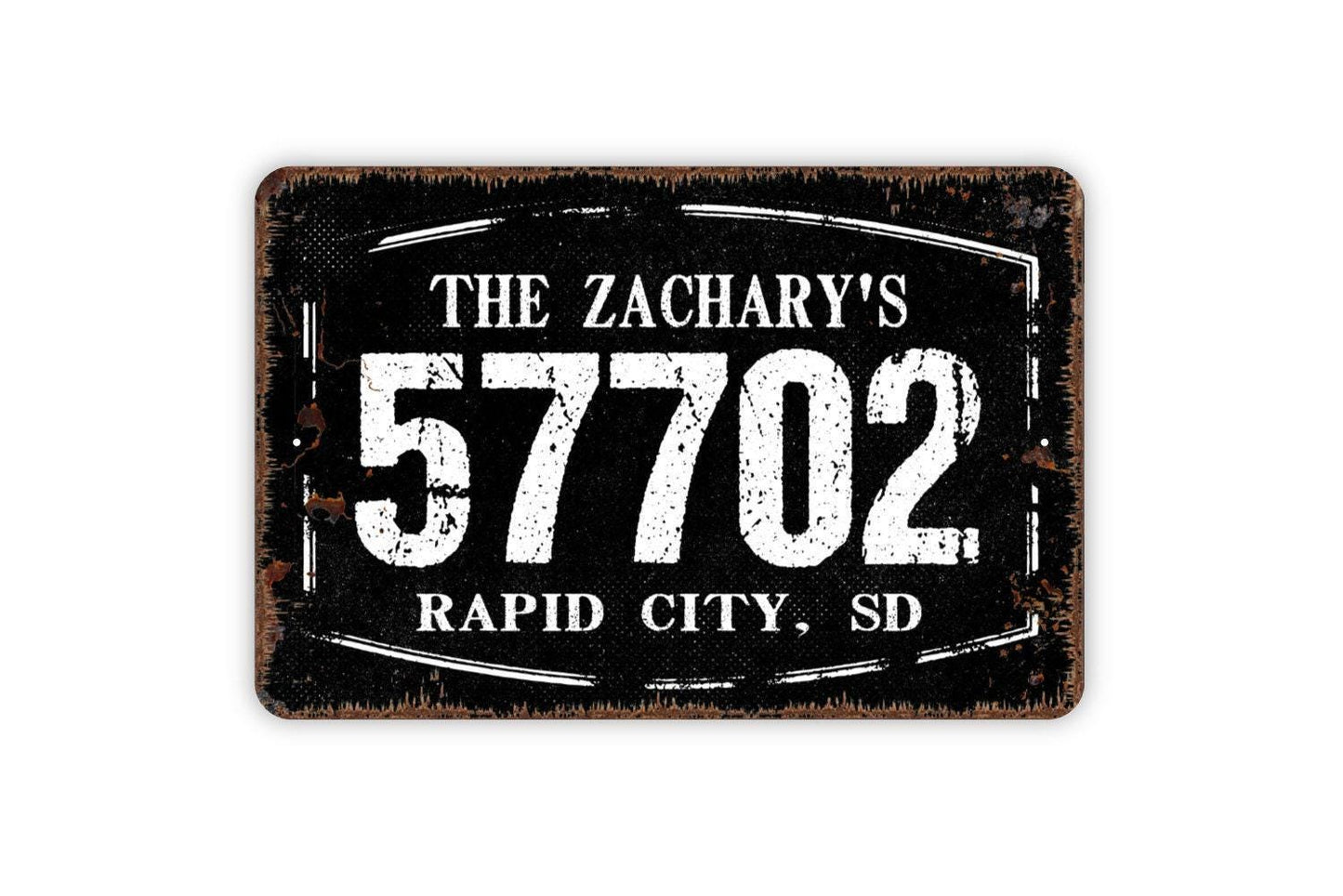 Personalized Zip Code City State Last Name Address Sign - Custom Metal Indoor or Outdoor Wall Art