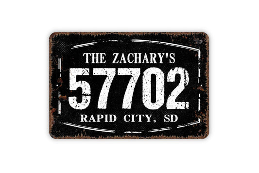 Personalized Zip Code City State Last Name Address Sign - Custom Metal Indoor or Outdoor Wall Art