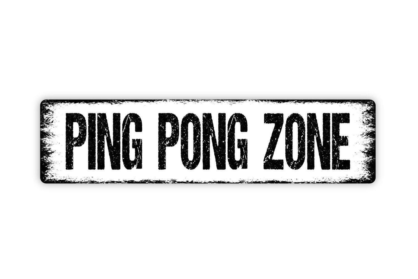 Ping Pong Zone Sign - Play Paddle Ball Net Table Tennis Arcade Game Room Vinyl Sticker Or  Street Metal Sign or Door Name Plate Plaque