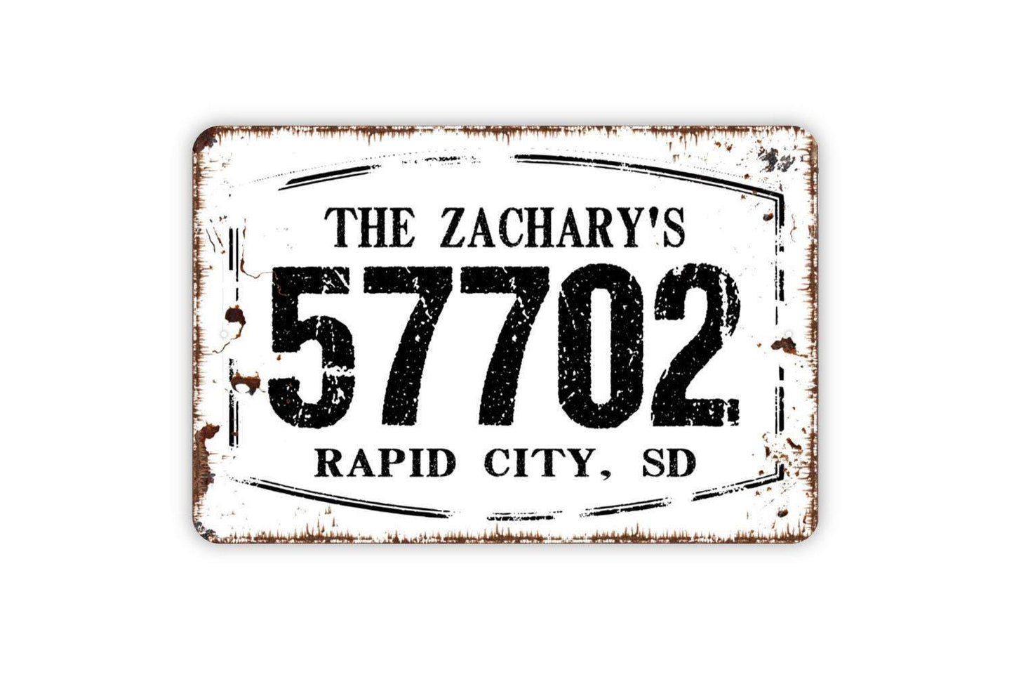Personalized Zip Code City State Last Name Address Sign - Custom Metal Indoor or Outdoor Wall Art