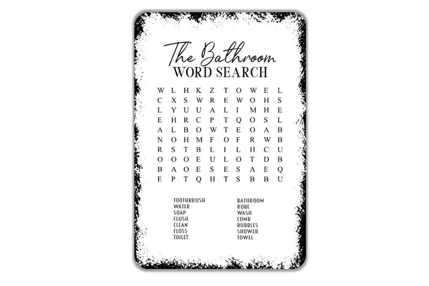 The Bathroom Word Search Sign - Word Game Restroom Metal Wall Art - Indoor or Outdoor