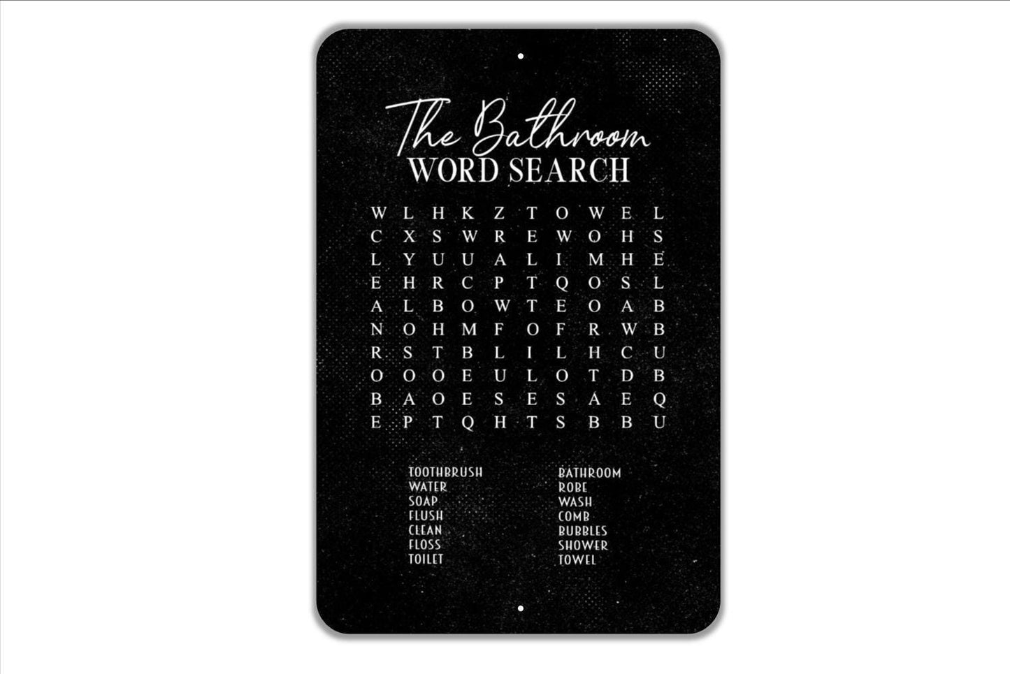 The Bathroom Word Search Sign - Word Game Restroom Metal Wall Art - Indoor or Outdoor
