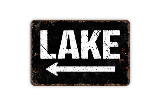 Lake Sign with Right or Left Arrow - Metal Wall Art - Indoor or Outdoor