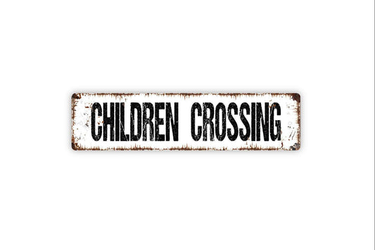 Children Crossing Sign | Rustic Safety Wall Decor | Farmhouse Yard or Driveway Sign | Custom Metal Sign or Vinyl Sticker | Outdoor Warning