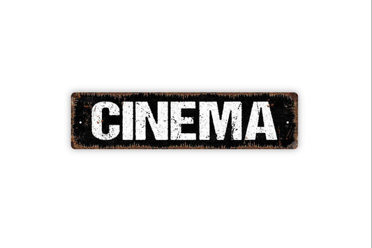 Cinema Metal Sign - Home Theater Theatre Media Room Movies Vinyl Sticker Or  Street Metal Sign or Door Name Plate Plaque