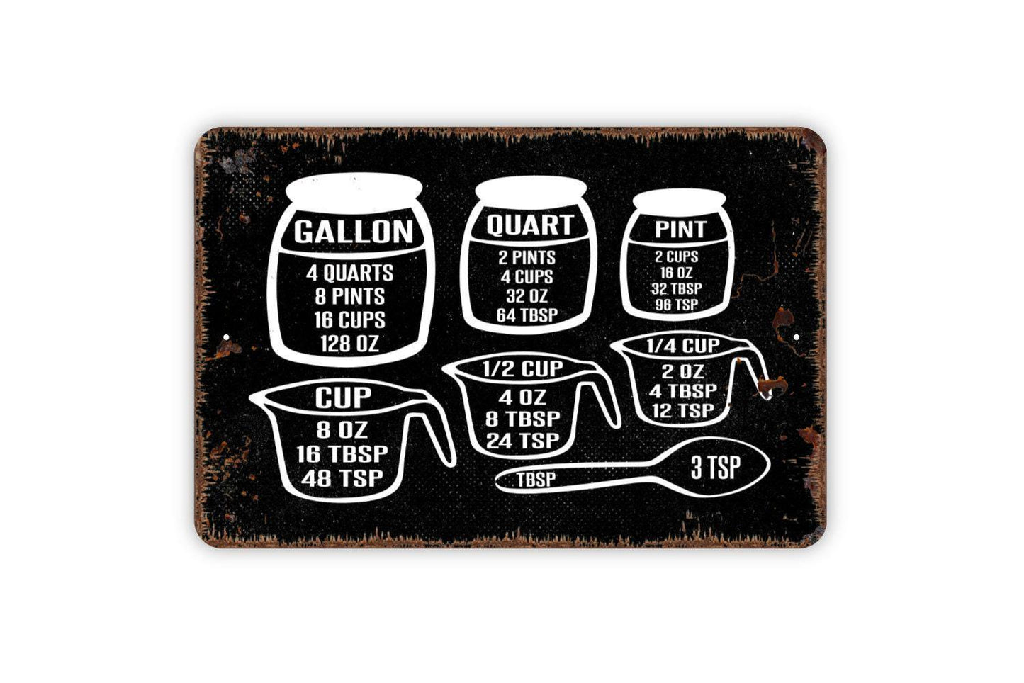 Kitchen Conversion Chart Or Measurement Cheat Sheet Metal Sign, Farmhouse Wall Decor Modern Wall Metal Sign