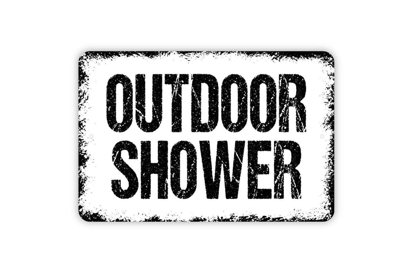 Outdoor Shower Sign | Beach House, Poolside, or Lake House Wall Décor | Rustic Coastal Style Metal Sign or Vinyl Sticker for Bathrooms