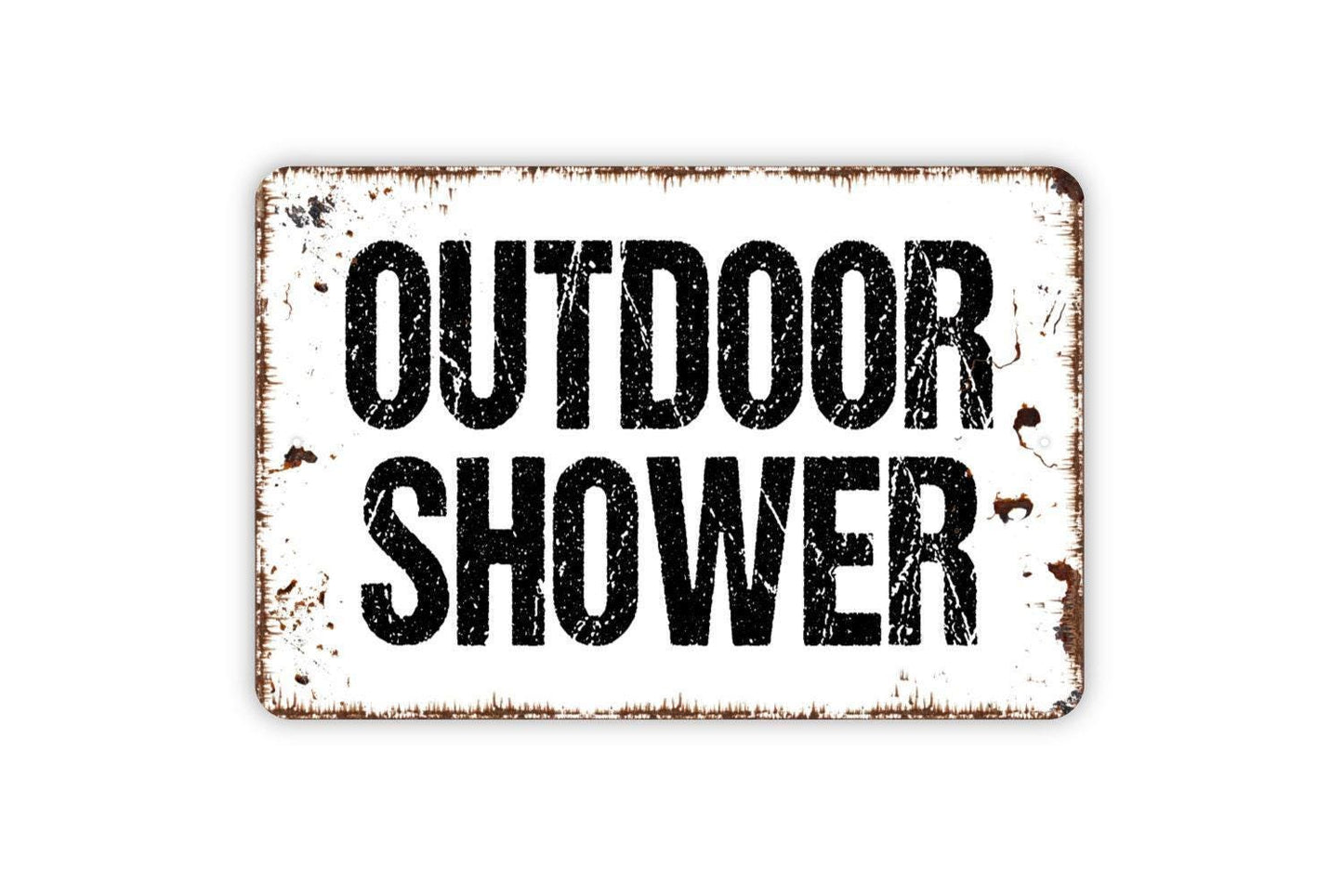 Outdoor Shower Sign | Beach House, Poolside, or Lake House Wall Décor | Rustic Coastal Style Metal Sign or Vinyl Sticker for Bathrooms