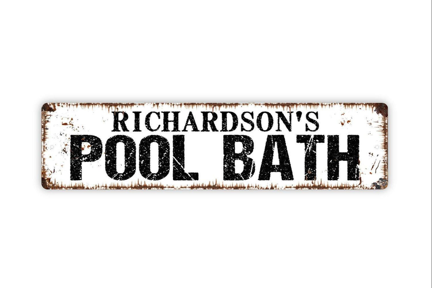 Personalized Pool Bath Sign | Custom Name Pool House Wall Decor | Metal Sign or Vinyl Sticker for Bathroom, Outdoor Pool, or Spa