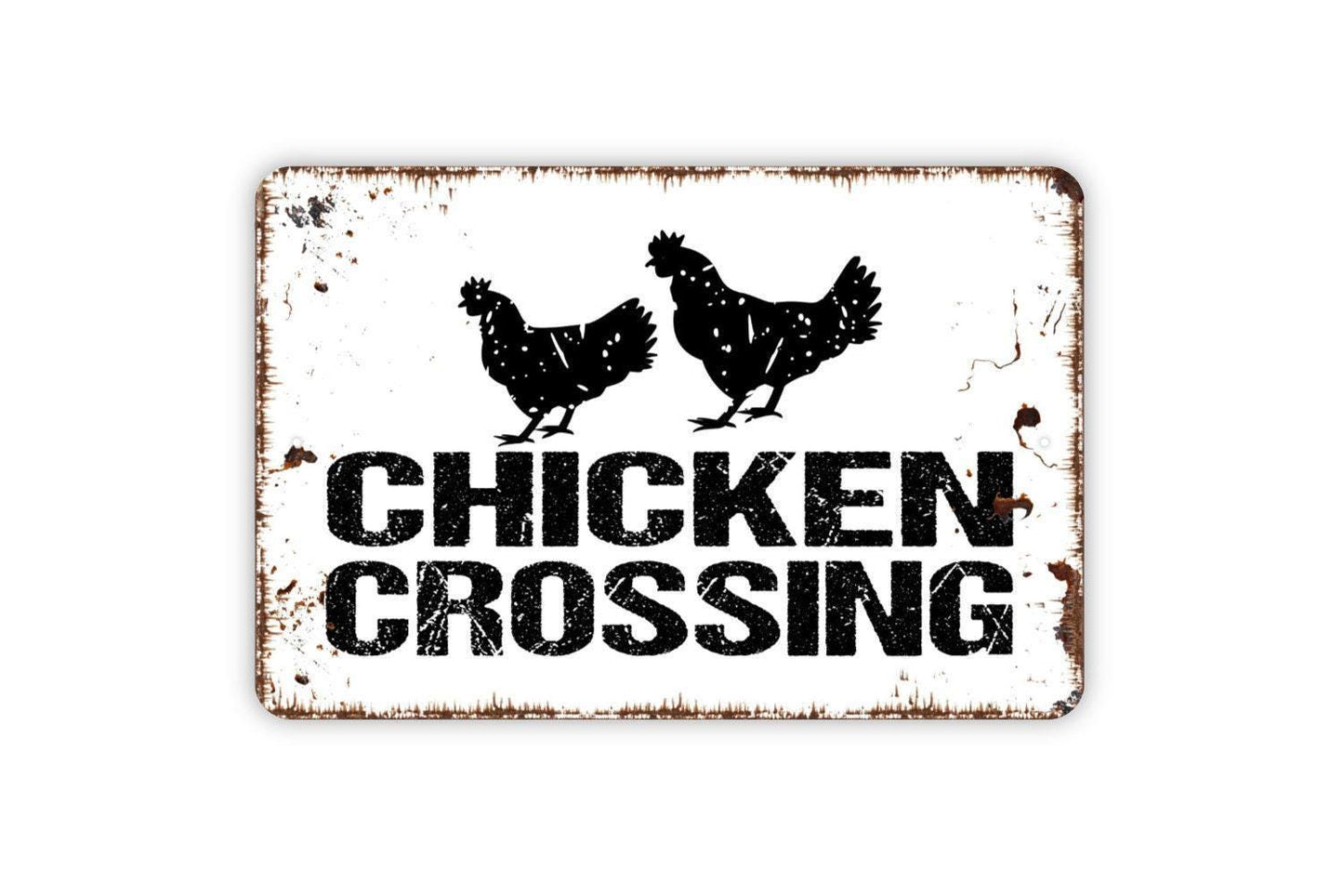 Chicken Crossing Sign – Funny Farmhouse Wall Decor – Rustic Barnyard or Coop Sign – Metal Sign or Vinyl Sticker