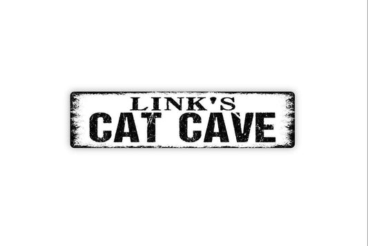 Personalized Cat Cave Sign, Custom  Metal Sign, Vinyl Sticker Or  Street Sign or Door Name Plate Plaque