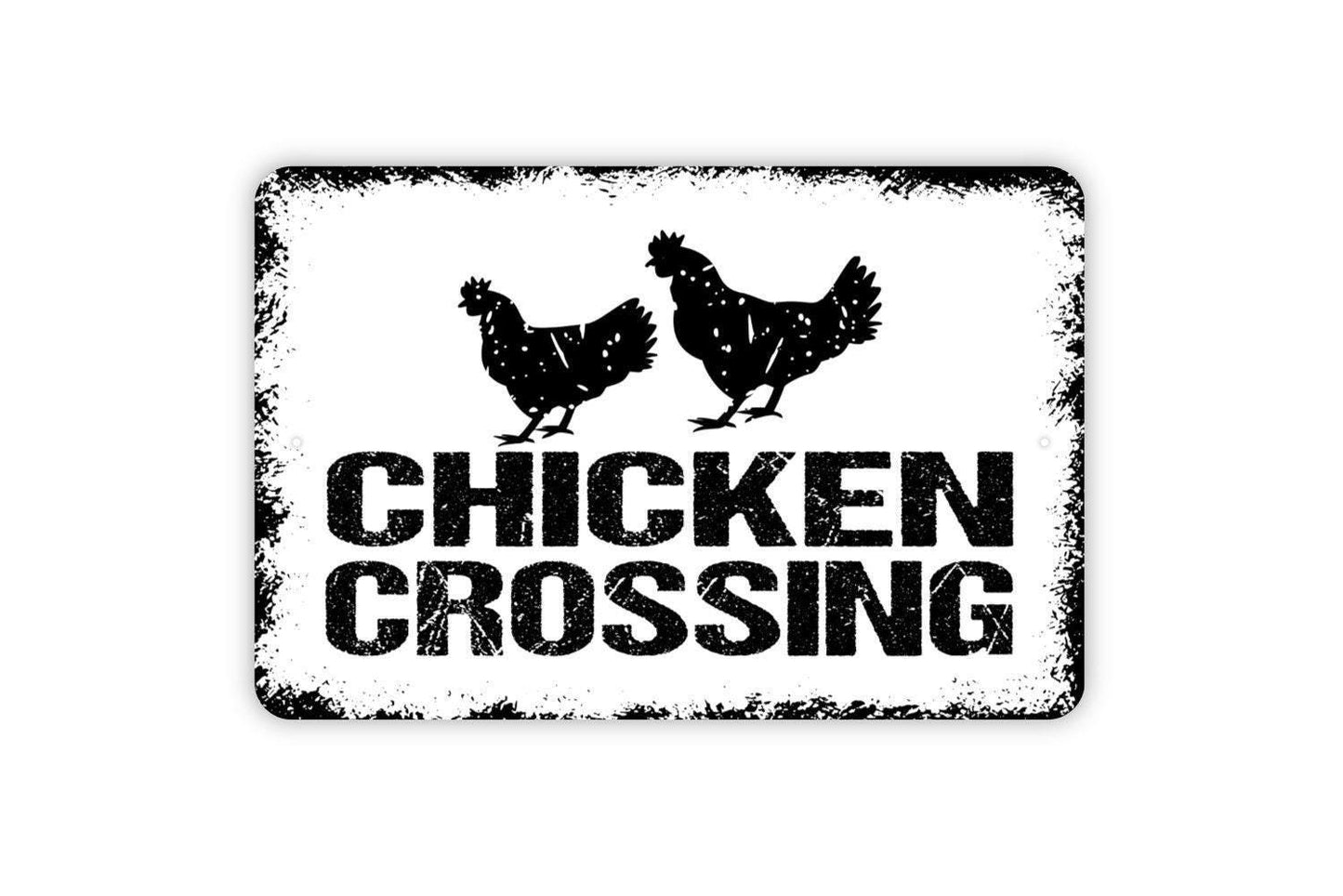 Chicken Crossing Sign – Funny Farmhouse Wall Decor – Rustic Barnyard or Coop Sign – Metal Sign or Vinyl Sticker