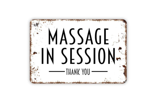 Massage In Session Sign – Spa Salon Therapy Room Door Wall Decor – Relaxation Wellness Treatment Notice – Metal Sign or Sticker