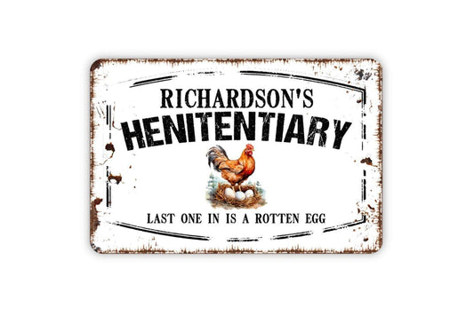 Personalized Henitentiary Sign - Custom Your Name Hen House Chicken Coop Last One In Is A Rotten Egg Metal Wall Art Indoor Or Outdoor