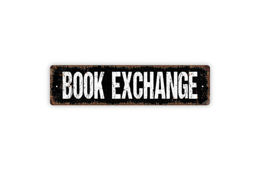 Book Exchange Sign - Lending Library Reading Room Corner Read Books Vinyl Sticker Or  Street Metal Sign or Door Name Plate Plaque