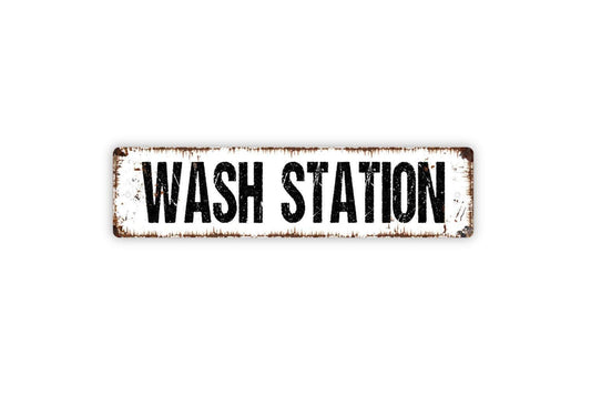 Wash Station Sign – Hand Washing Wall Decor – Bathroom, Kitchen, or Workplace Safety Sign – Metal Sign or Vinyl Sticker