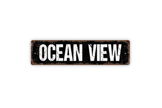 Ocean View Sign – Beach House Coastal Wall Decor – Nautical Seaside Cottage Lake House Home Sign – Metal Sign or Sticker