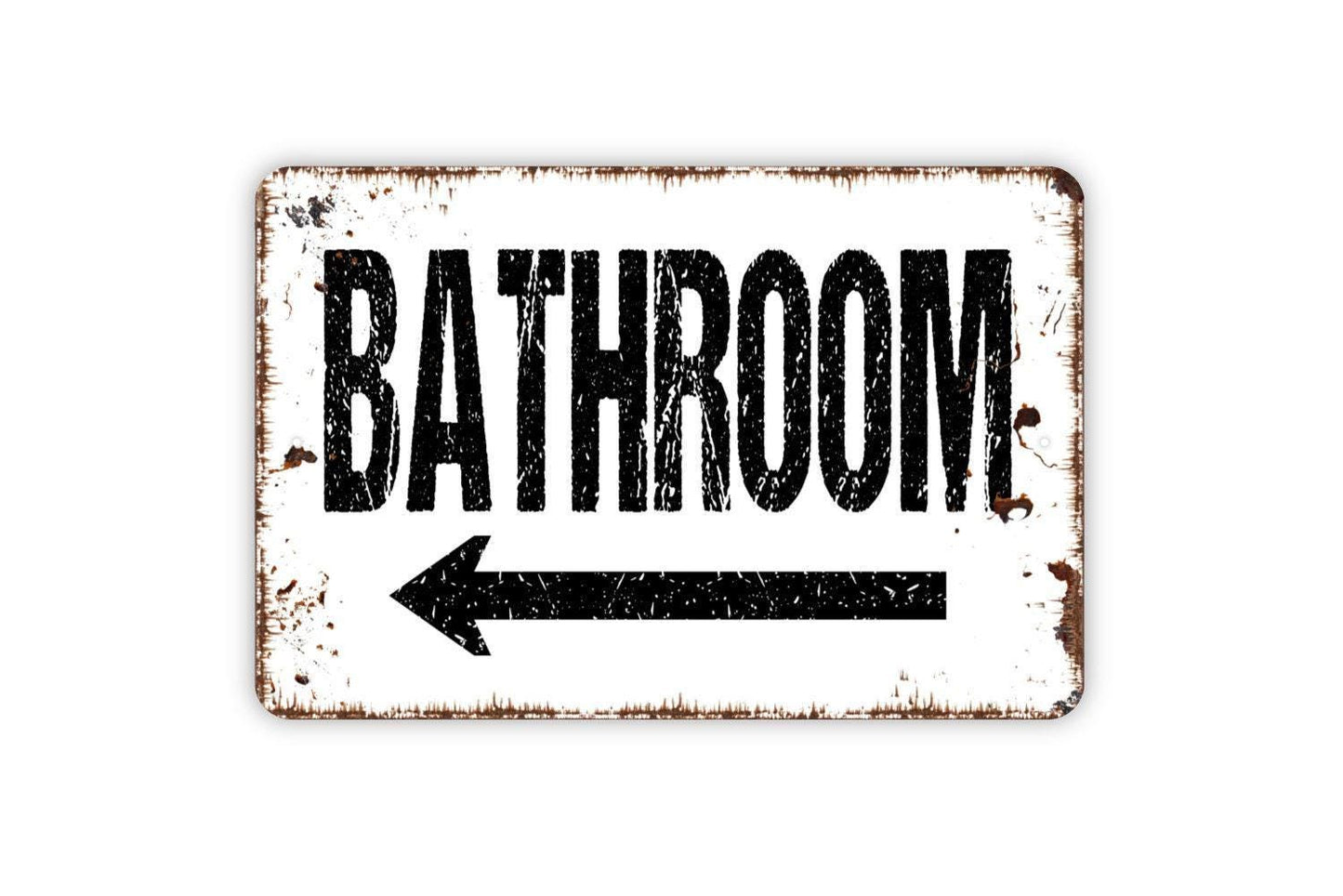 Bathroom Sign with Arrow – Restroom Washroom Toilet Door Wall Decor – Rustic Farmhouse Guest Bathroom Sign – Metal Sign or Sticker