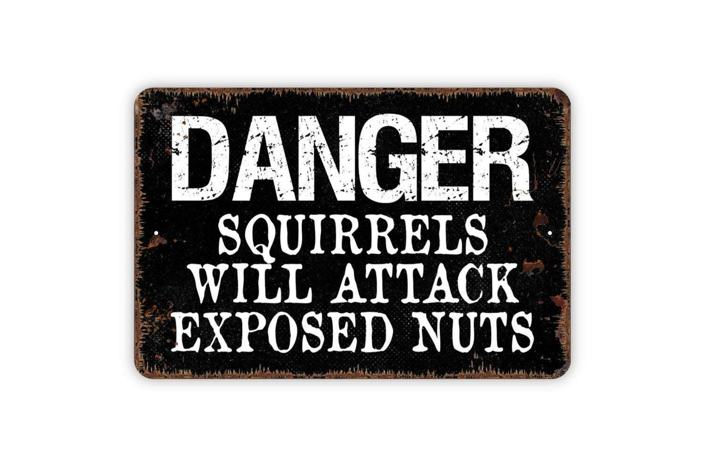 Danger Squirrels Will Attack Exposed Nuts Sign - Funny Garden Metal Wall Art - Indoor or Outdoor