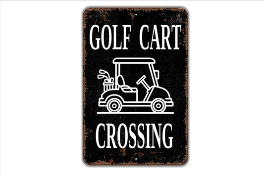Golf Cart Crossing Sign – Funny Golf Course Yard Street Wall Decor – Retirement Community Neighborhood Safety Metal Sign or Sticker