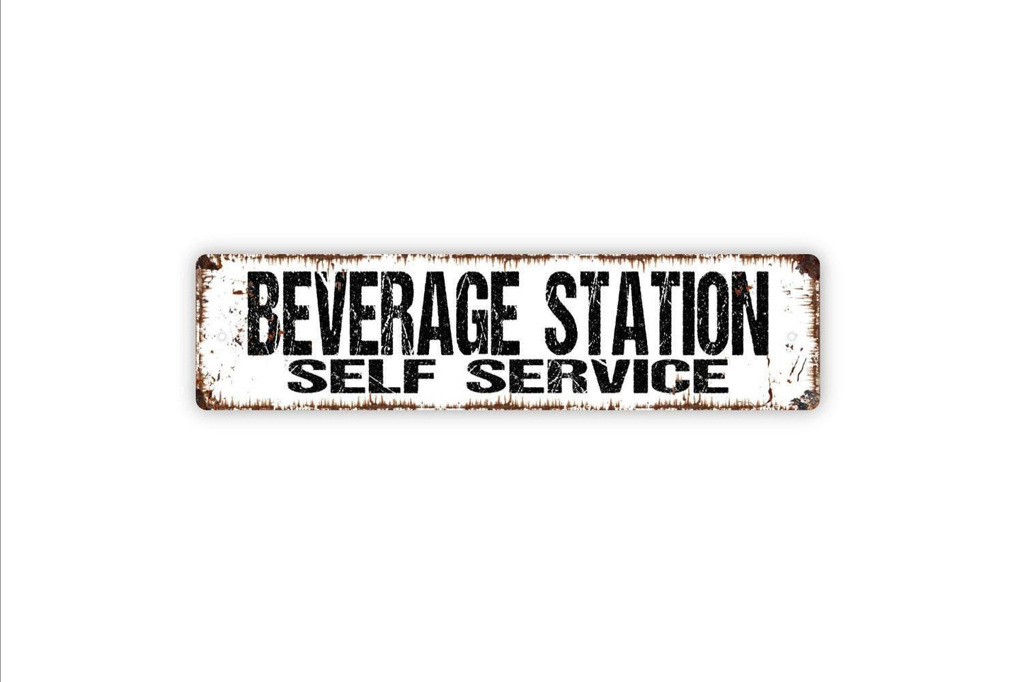 Beverage Station Self Service Sign - Drinks Hot Cold Soda Tea Coffee Beer Liquor Water Rustic Street Metal Sign or Door Name Plate Plaque