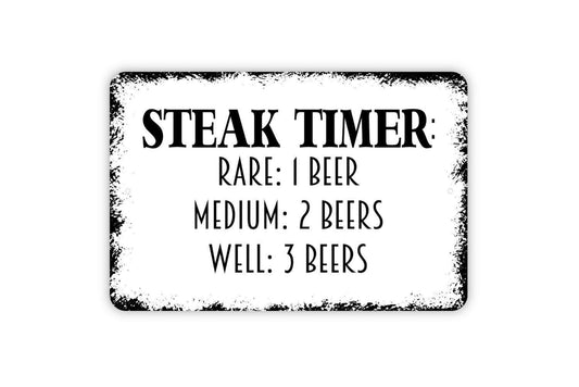 Steak Timer Grill Master Cheat Sheet Rare 1 Beer Sign - Funny Kitchen Wall Art