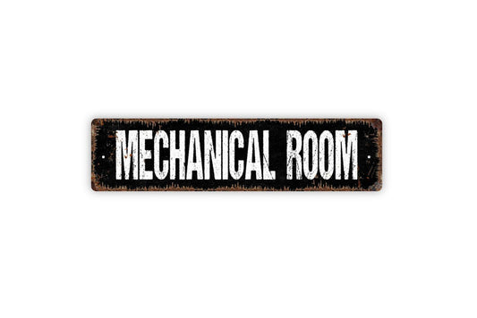 Mechanical Room Sign - Utilities Electric Room Electricity Danger Warning High Voltage Rustic Street Metal Sign or Door Name Plate Plaque