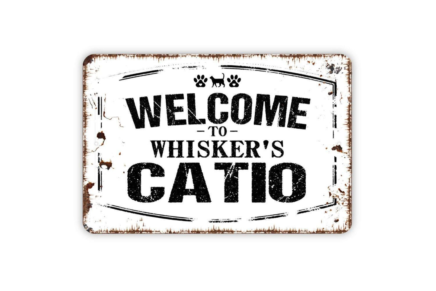 Personalized Welcome To Catio Sign - Custom Cat Kitten Pet Metal Wall Art Indoor Or Outdoor