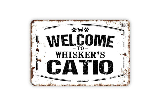 Personalized Welcome To Catio Sign - Custom Cat Kitten Pet Metal Wall Art Indoor Or Outdoor