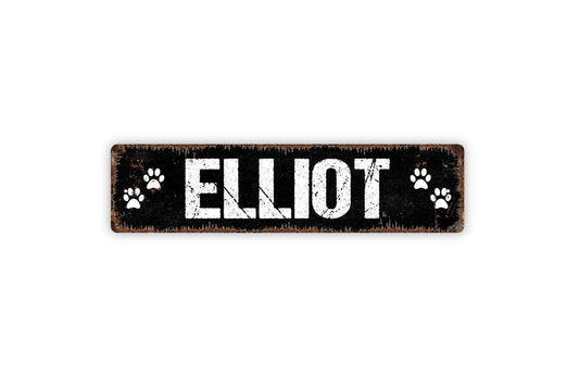 Custom Pet Name Sign with Paw Prints | Personalized Dog or Cat Wall Decor | Metal Sign or Vinyl Sticker for Pets, Home, or Gifts