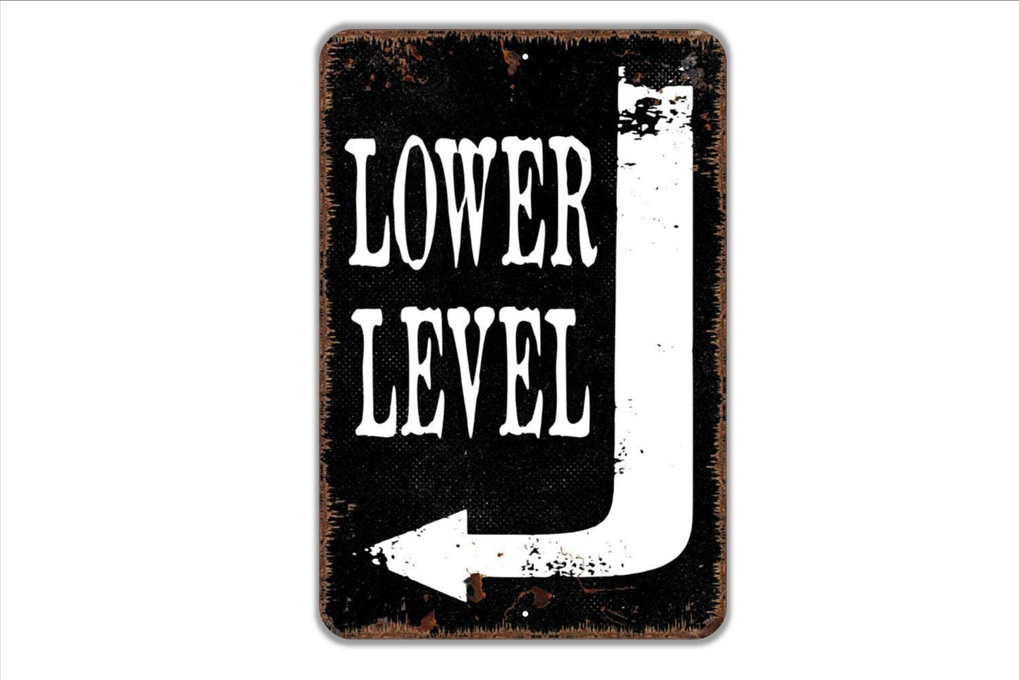 Lower Level Sign with Right or Left Arrow – Basement Downstairs Directional Wall Decor – Business Home Property Notice Metal Sign or Sticker