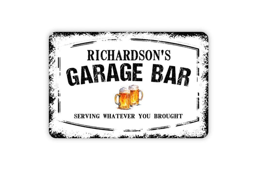 Personalized Garage Bar Sign - Custom Man Cave Metal Wall Art Indoor Or Outdoor