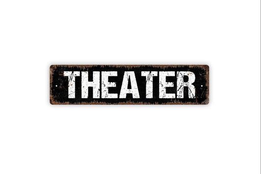 Theater Sign - Cinema Movies Video Popcorn Media Room Vinyl Sticker Or  Street Metal Sign or Door Name Plate Plaque