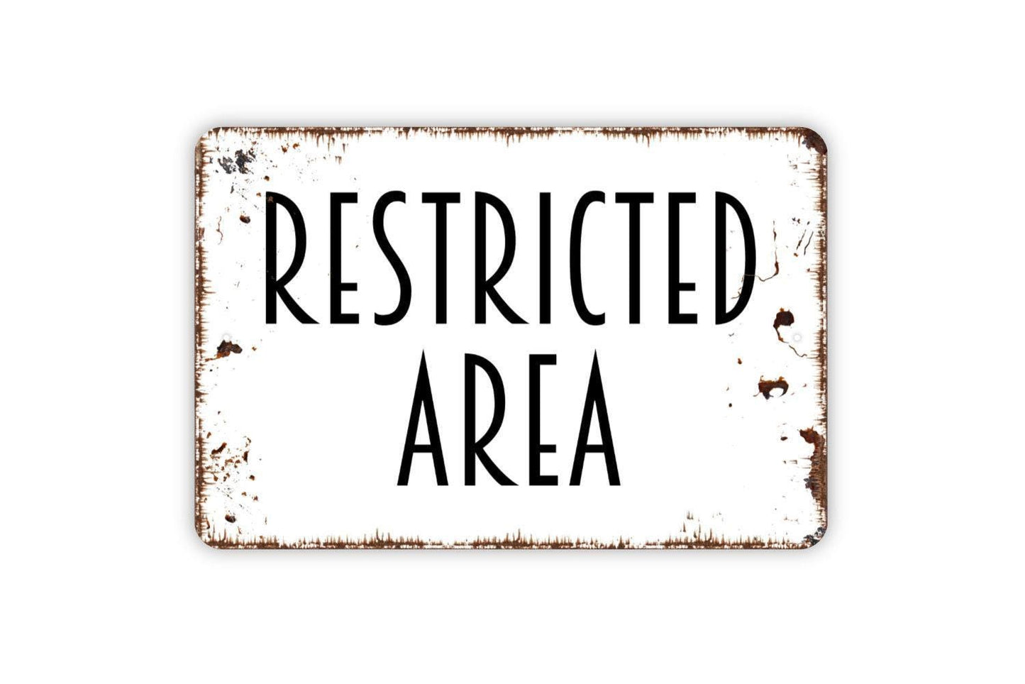Restricted Area Sign | Safety Warning Private Property Decor | Metal Sign or Vinyl Sticker for Workplace Fence Gate Door