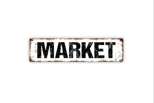 Market Sign – Rustic Farmhouse Kitchen Dining Room Wall Decor – Farmers Market Garden Produce Barn Sign – Metal Sign or Sticker