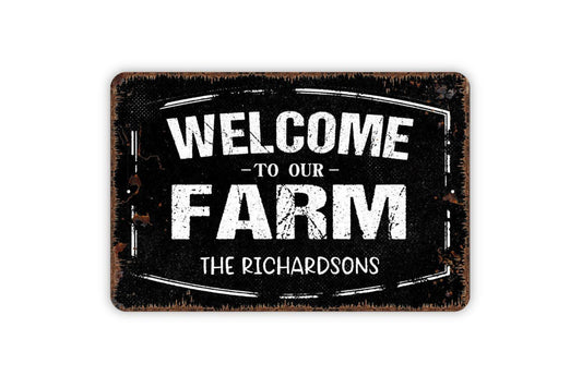 Personalized Welcome To Our Farm Sign - Custom Farmhouse Ranch Metal Wall Art Indoor Or Outdoor
