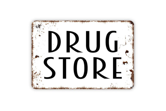 Drug Store Sign | Vintage Pharmacy Apothecary Wall Decor | Metal Sign or Vinyl Sticker for Bathroom Kitchen Office Shop