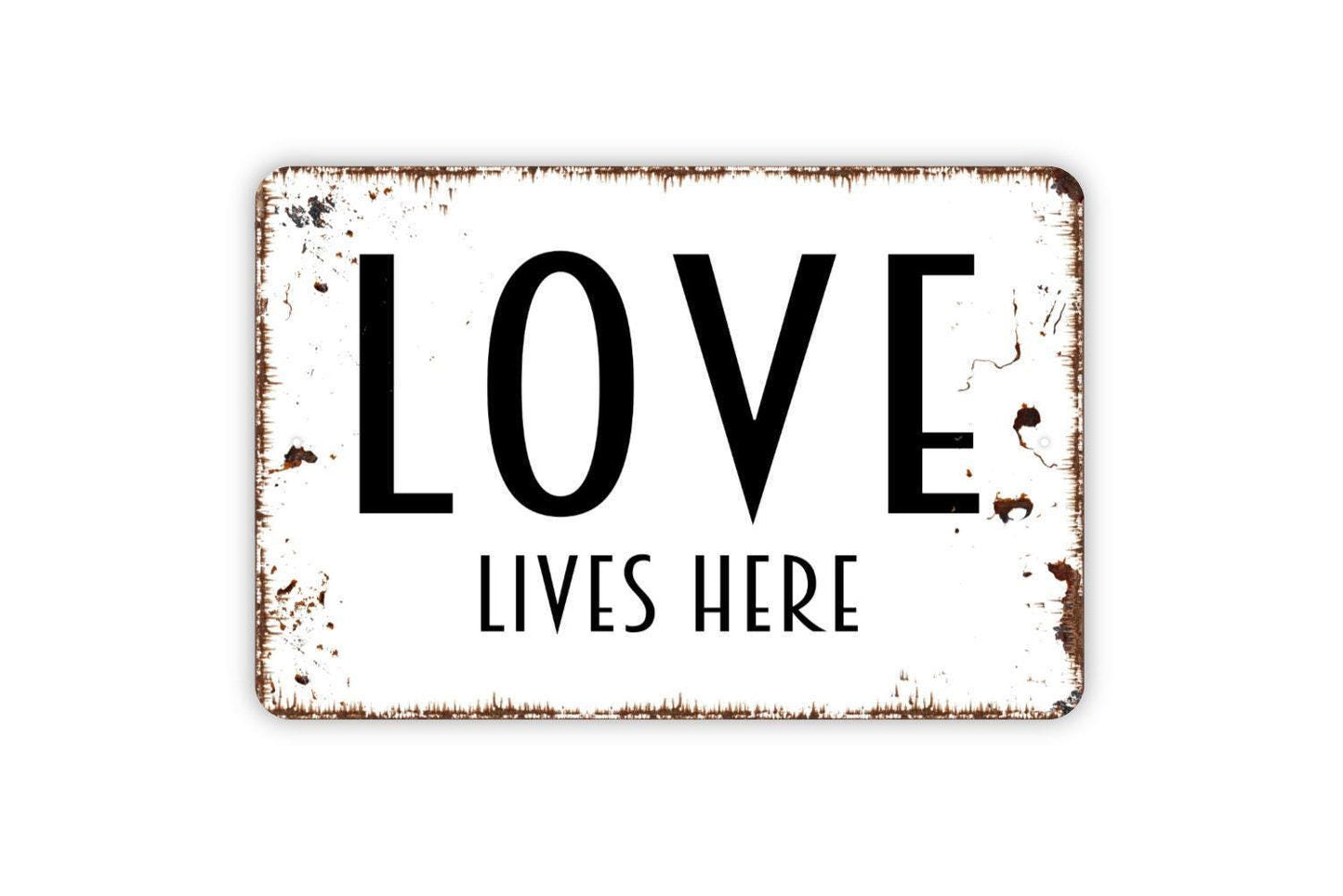 Love Lives Here Sign | Rustic Farmhouse Family Wall Decor | Metal Sign or Vinyl Sticker for Home Living Room Entryway Porch