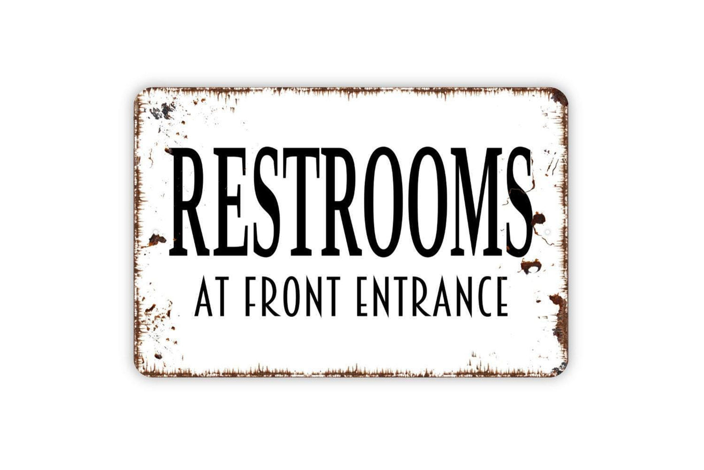 Restrooms At Front Entrance Sign Metal or Vinyl Sticker | Bathroom Direction Sign | Business Restroom Sign | Store or Office Door Sticker