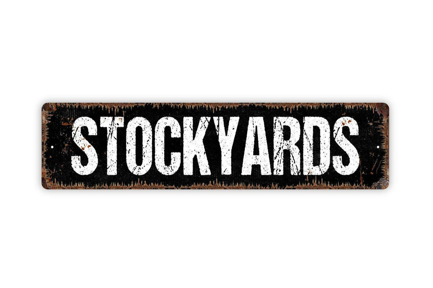 Stockyards Sign - Cattle Ranch Farm Livestock Vinyl Sticker Or  Street Metal Sign or Door Name Plate Plaque