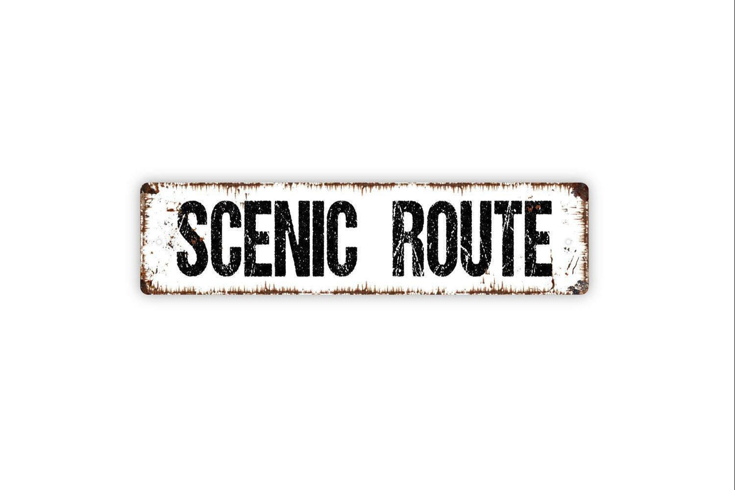 Scenic Route Sign | Rustic Cabin, RV, or Campsite Wall Décor | Adventure Travel Metal Sign or Vinyl Sticker Gift for Road Trip Lovers