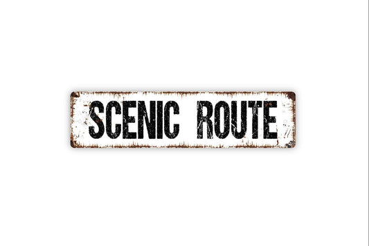 Scenic Route Sign | Rustic Cabin, RV, or Campsite Wall Décor | Adventure Travel Metal Sign or Vinyl Sticker Gift for Road Trip Lovers