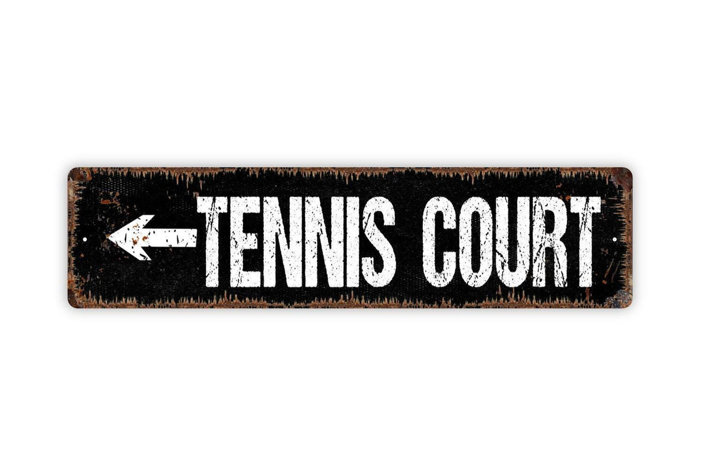 Tennis Court With Arrow Sign - Vinyl Sticker Or  Metal Street Sign or Door Name Plate Plaque