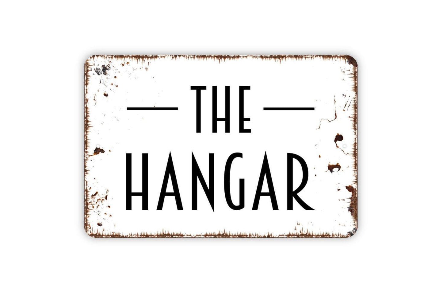 The Hangar Sign | Rustic Aviation Airplane Pilot Wall Decor | Metal Sign or Vinyl Sticker for Garage Man Cave Bar Office