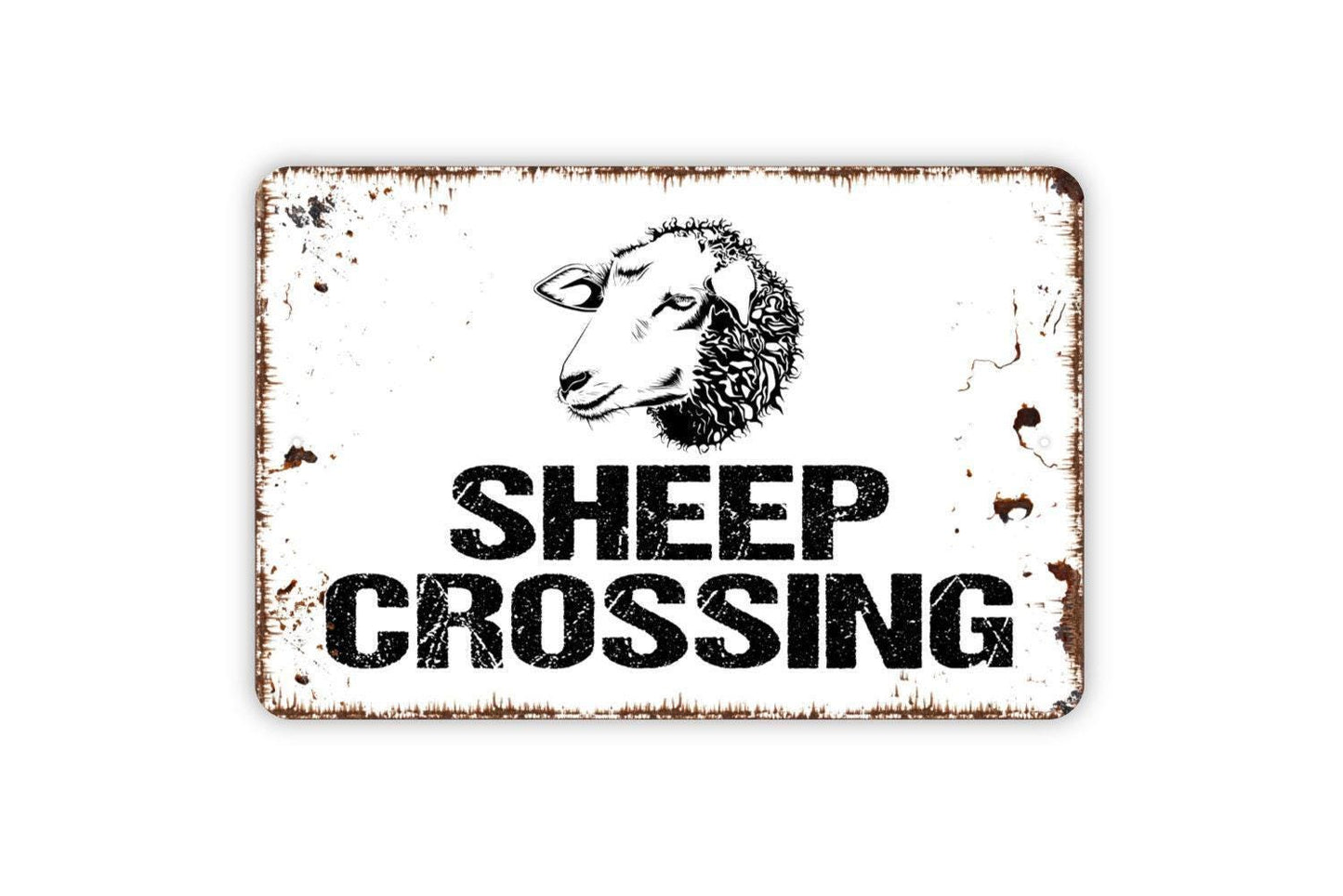 Sheep Crossing Sign - Lamb Farm Metal Wall Art - Indoor or Outdoor