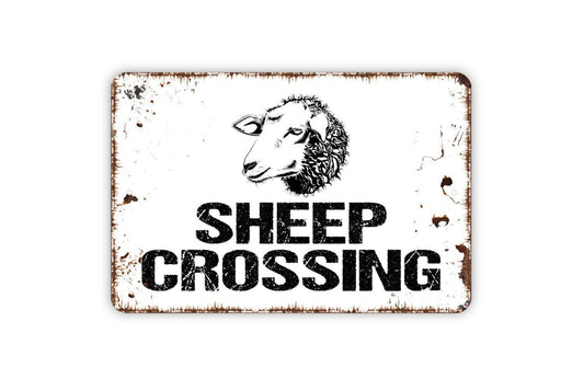 Sheep Crossing Sign - Lamb Farm Metal Wall Art - Indoor or Outdoor