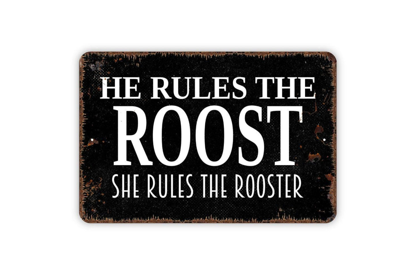 He Rules the Roost She Rules the Rooster Sign | Funny Farmhouse Wall Decor | Metal Sign or Vinyl Sticker for Home, Kitchen, or Barn